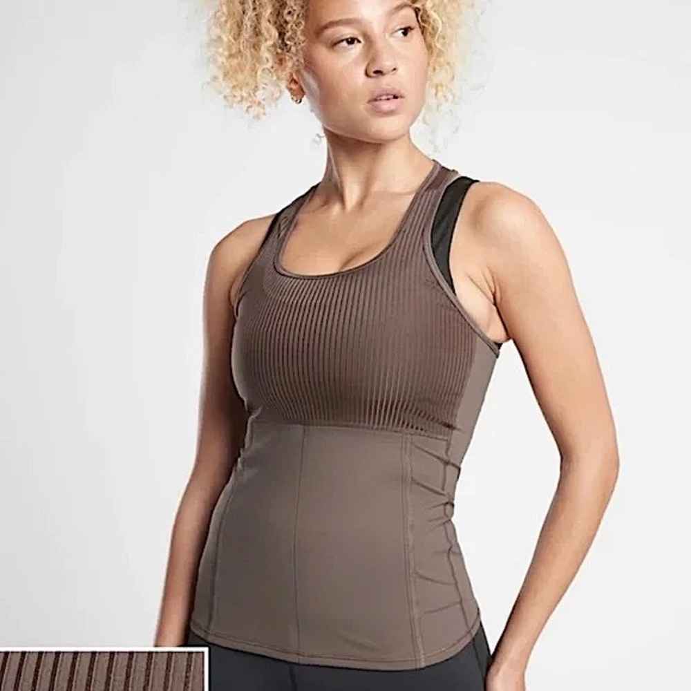 Athleta Vitality Ribbed Brown Workout Tank Top